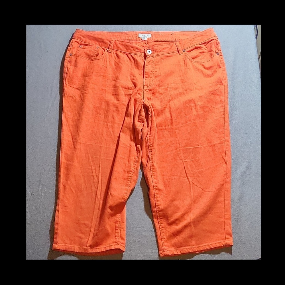 Cato Orange Capri Pants Plus Size Button Zipper Straight Leg Pockets Women